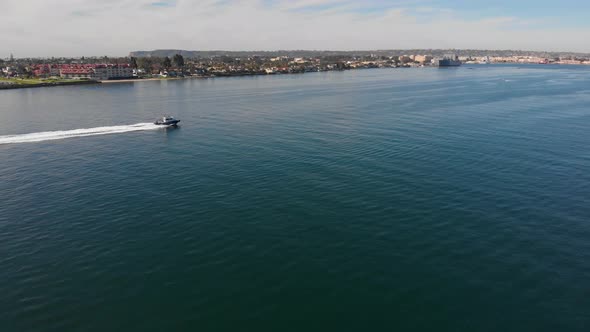 San Diego Boat on the Water in front of Embarcadero park