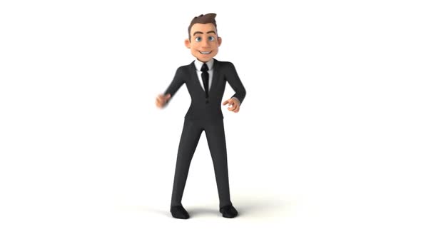 Fun 3D cartoon business man dancing alt