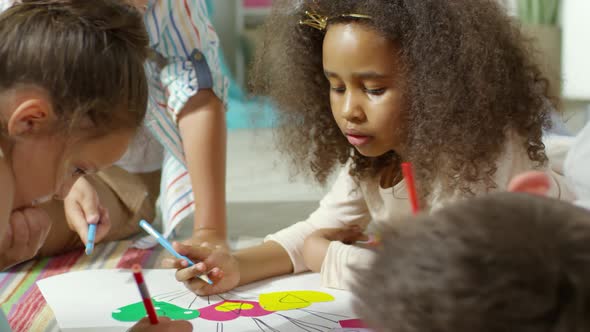 Close Up of Diverse Kids Drawing Poster