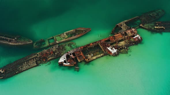 High drone footage, Moreton Island shipwrecks, Beautiful clear water, Queensland Australia