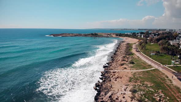 Aerial Fly Over Sea Coast