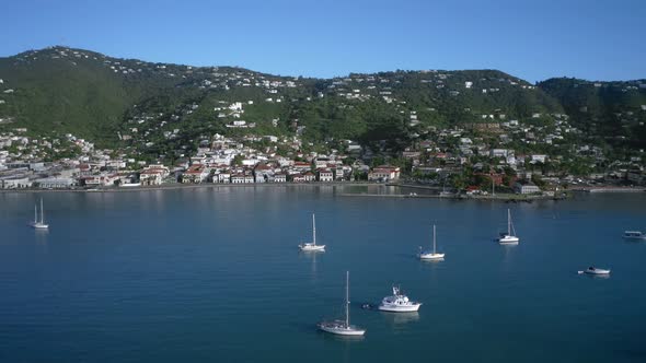 Aerial landscape of Charlotte Amalie, St Thomas, Virgin Islands, drone footage