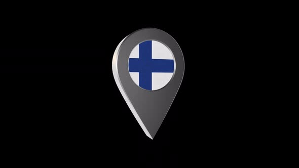 3d Animation Map Navigation Pointer With Finland Flag With Alpha Channel  - 2K