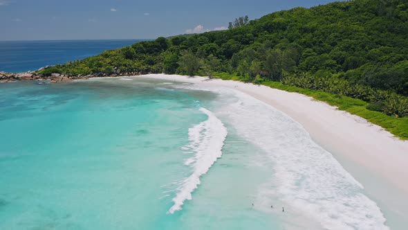 Aerial View of Tropical Paradise Beach Anse Coco