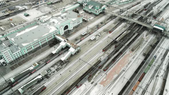 Railway Tracks in a Snowcovered City