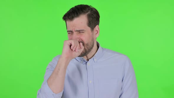 Portrait of Sick Man Coughing Green Screen