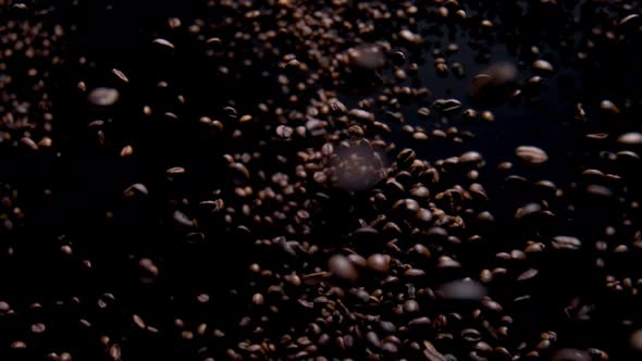 Coffee Seeds Fall Camera Close Up Super Slow Motion