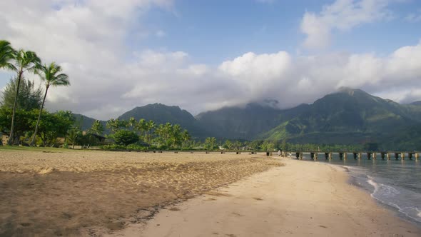 Panoramic Footage Cinematic Views of Hawaii Island Landscape Hanalei Beach Pier