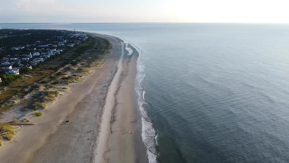 Panama City beach at early morning sunset, aerial