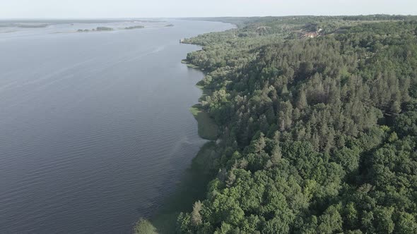 Dnipro River. Aerial View. Landmark of Ukraine, Flat, Gray