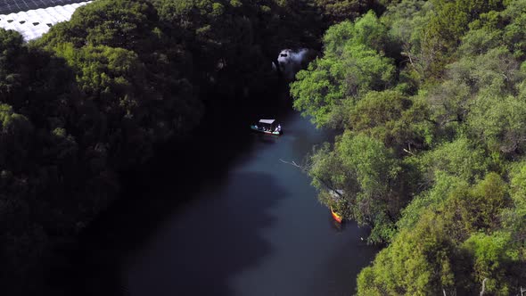 AERIAL: Lago De Camecuaro, Boat, Tangancicuaro, Mexico (Descending)