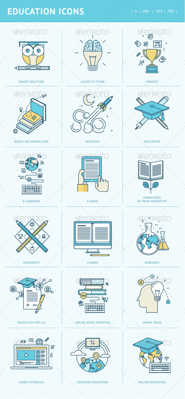 Flat Line Icons for Education