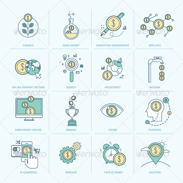 Flat Line Icons for Finance