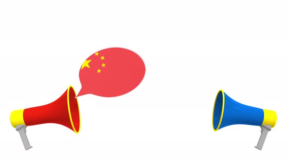 Flags of Ukraine and China on Speech Balloons