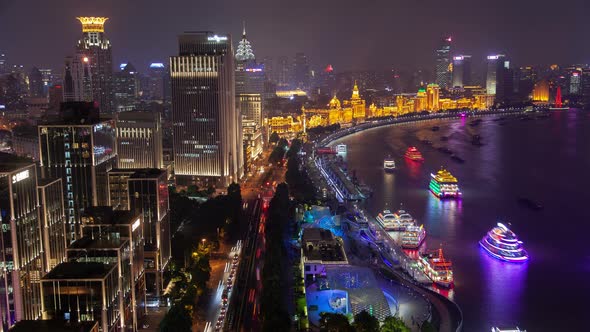 Waitan Area of Shanghai on Huangpu River in China Timelapse