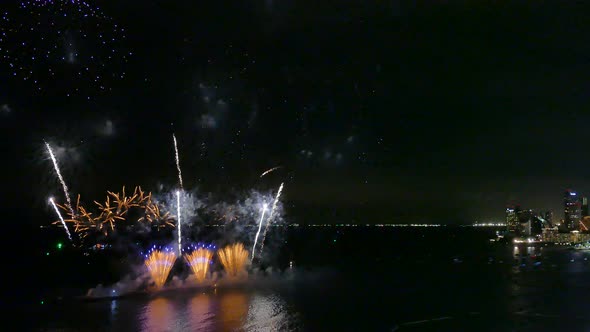 Colorful Firework display at night on sky background