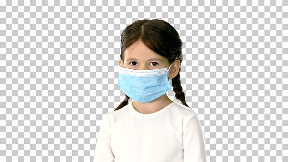 Little girl wearing protective face mask, Alpha Channel