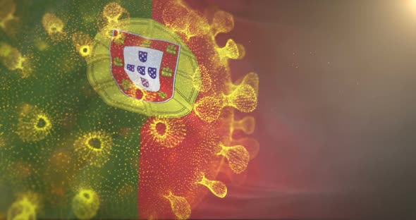 Portugal Flag With Corona Virus Bacteria