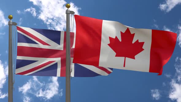 United Kingdom Flag Vs Canada Flag On Flagpole