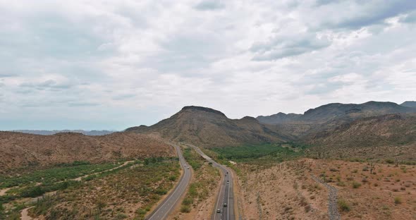 Picturesque Road in Arizona Mountains Red Stone Cliffs and Blue Sky