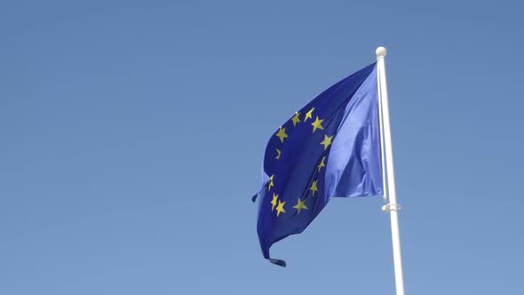 Slow motion  EU federation  symbol on flag pole floating on wind 1920X1080 HD footage - Flag of Euro