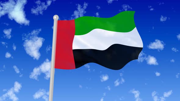 United Arab Emirates Flying Flag Wave In The Sky With Clouds