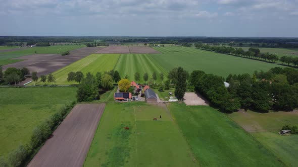 Farms in the Achterhoek with arable land, rural area in Gelderland, the Netherlands