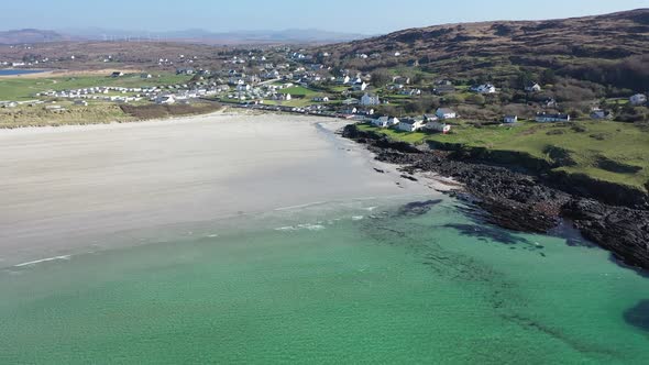 Aerial View of the Awarded Narin Beach By Portnoo and Inishkeel Island in County Donegal Ireland