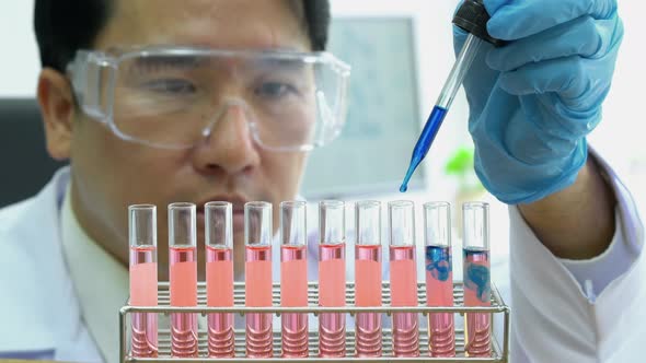 Scientist experimenting with chemicals compound and absorb liquid the test tube