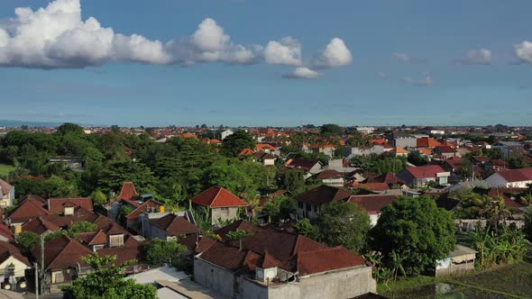 aerial landscape of residential area with orange roofs in bali indonesia