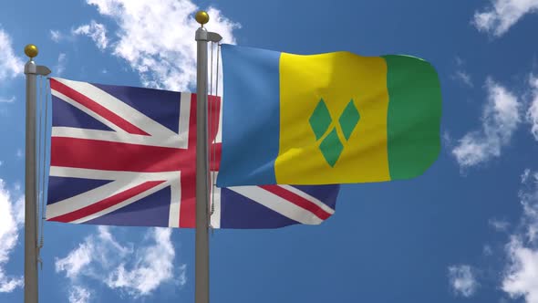 United Kingdom Flag Vs Saint Vincent And The Grenadines Flag On Flagpole