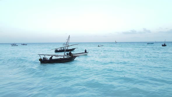 Boats in the Ocean Near the Coast of Zanzibar Tanzania Slow Motion