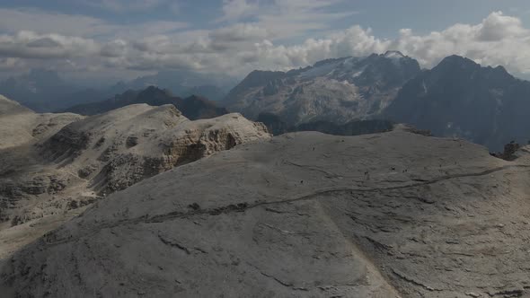 Italian Dolomites astonishing panorama, high mountain peaks aerial view