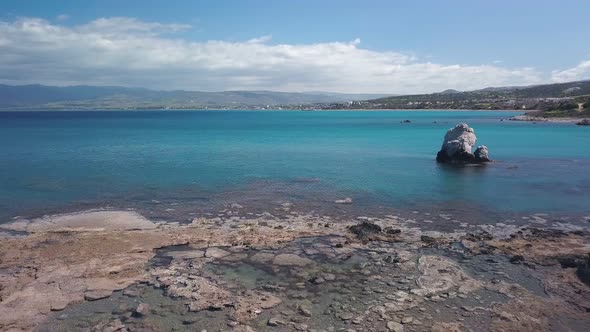 Amazing Seascape From Drone, Flying Over Sea Water Turquoise Color, Mountains