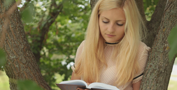 Girl Reading a Book in The Park