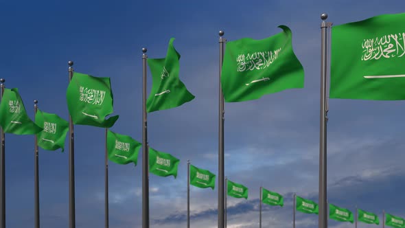 The Saudi Arabia Flags Waving In The Wind  4K