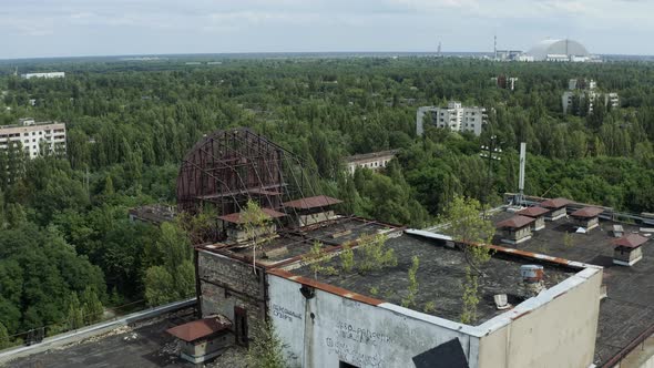 Soviet Coat of Arms on a Highrise Building Aerial View