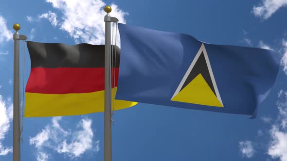 Germany Flag Vs Saint Lucia On Flagpole