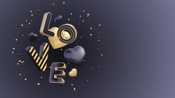 Valentine's Day animation 3D with Love text and hearts on a seamless loop