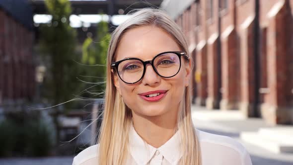 Young Positive Blonde Blogger Greeting Subscriber Start Speech Looks at Camera