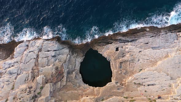 Aerial View of  a Natural Seaside Lagoon, Pool. Giola, Thassos Island, Greece