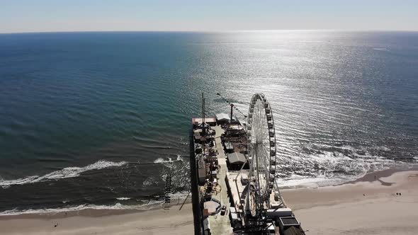 An aerial view of the iconic Atlantic City shoreline and Steel Pier.