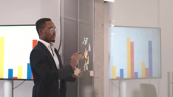 African American Businessman Stand Near Glass Wall in Office Develop Company Strategy or Plan