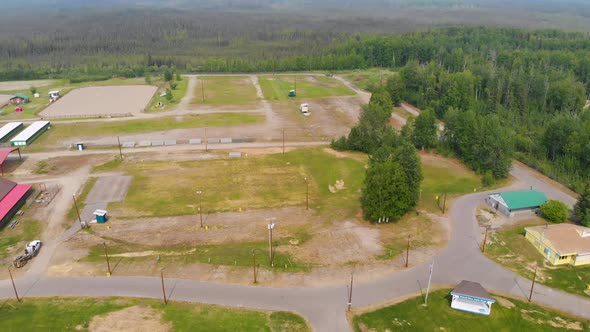 4K Drone Video of Tanana Valley State Fairgrounds in Fairbanks, Alaska during Sunny Summer Day