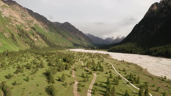 River and mountains at sunset