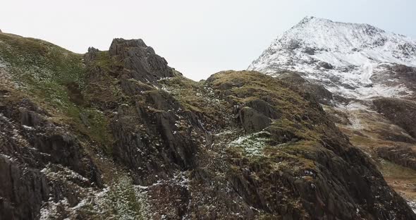 4k Drone footage of Snowdonia in winter.