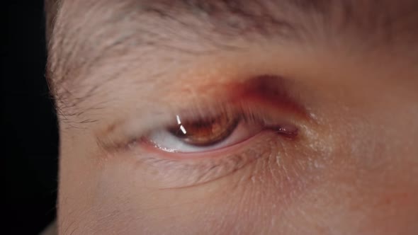 Extreme Close Up Shot of a Man's Brown Eye Looking Straight at Camera