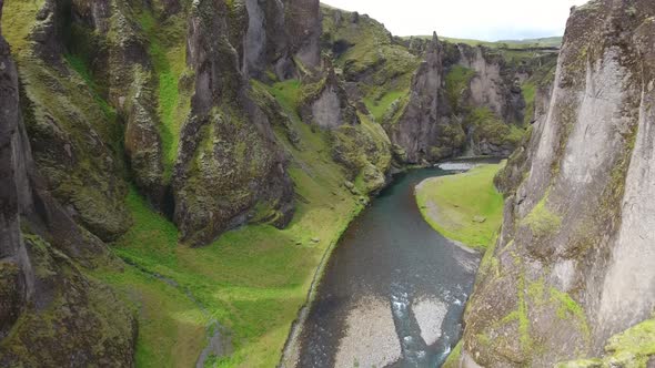 Beautiful Fjadrargljufur Canyon (Kirkjubaejarklaustur, Iceland) - drone shot