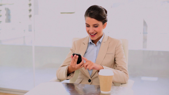 Happy Beautiful Businesswoman Drinking Coffee