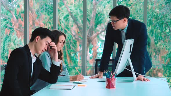 Angry Business Person Dispute Work Problem in Group Meeting